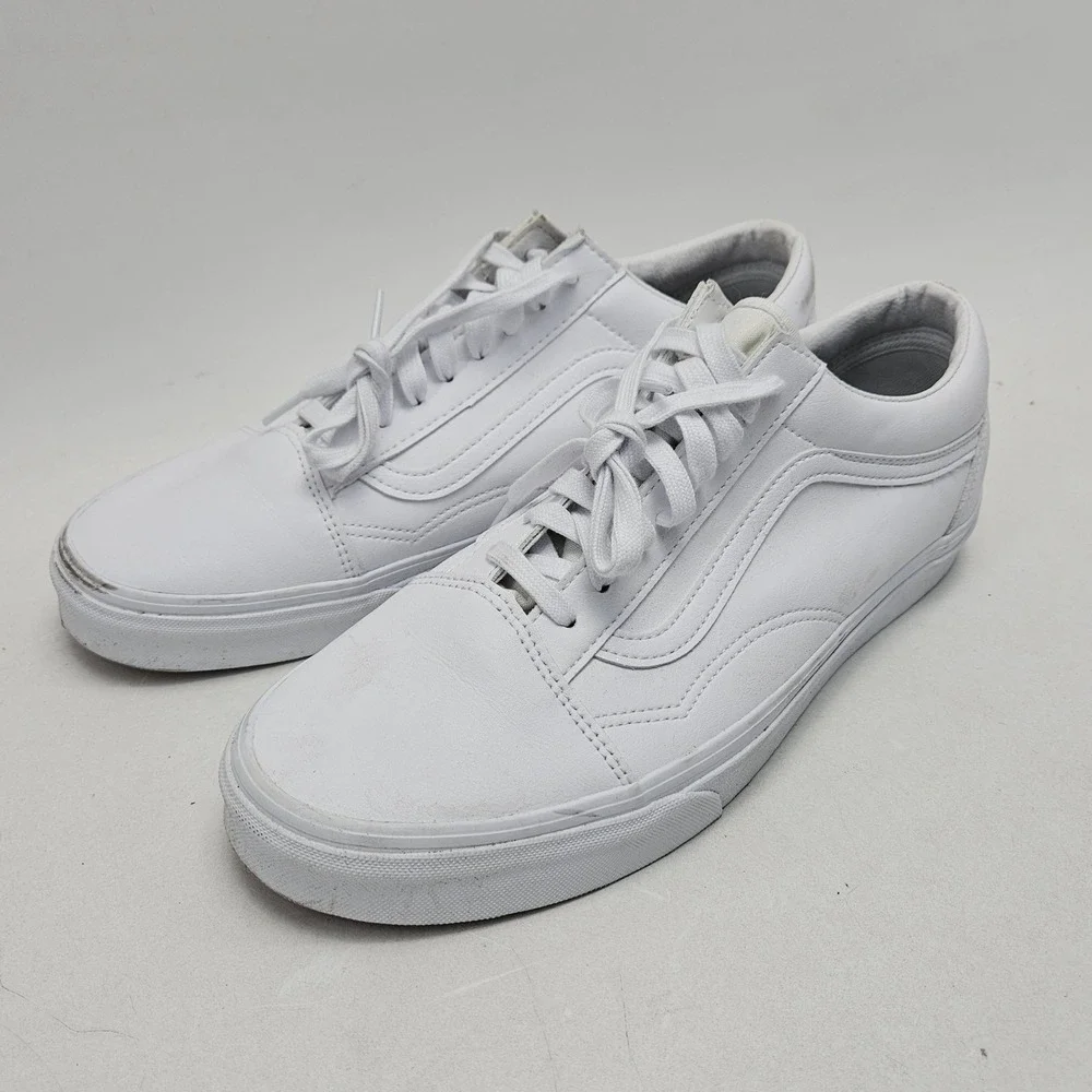 Vans Old Skool Triple White Leather Low Top Sneakers Mens 12 721356